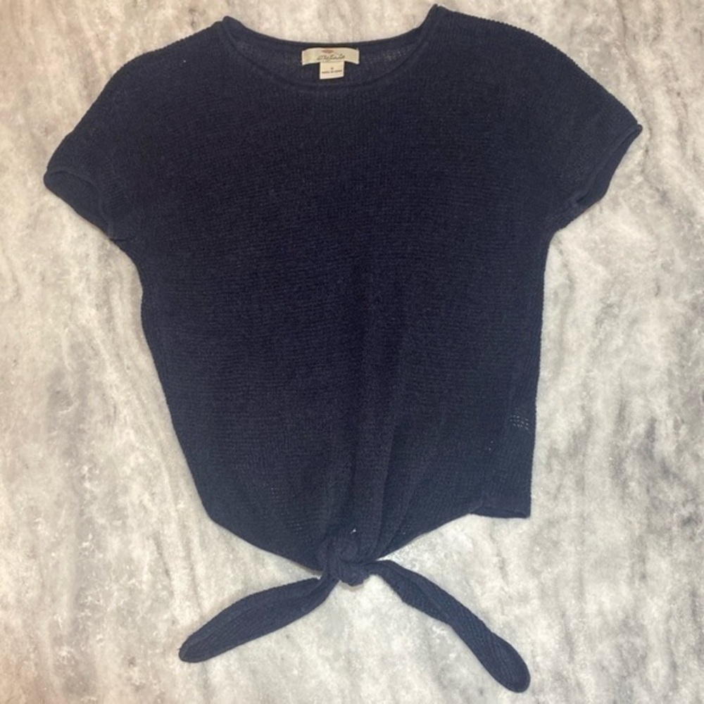 Bob Timberlake Tie-Front Short-Sleeve‎ Linen Sweater Size Small